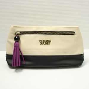 Victoria's Secret Cream and Black Tassel Cosmetic Bag